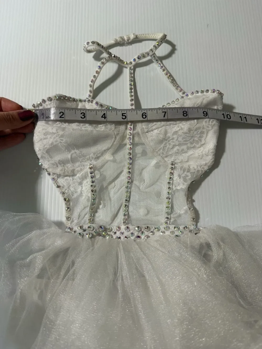 White custom solo Dance Costume bling lace wedding bridal chapel illusion MC chi